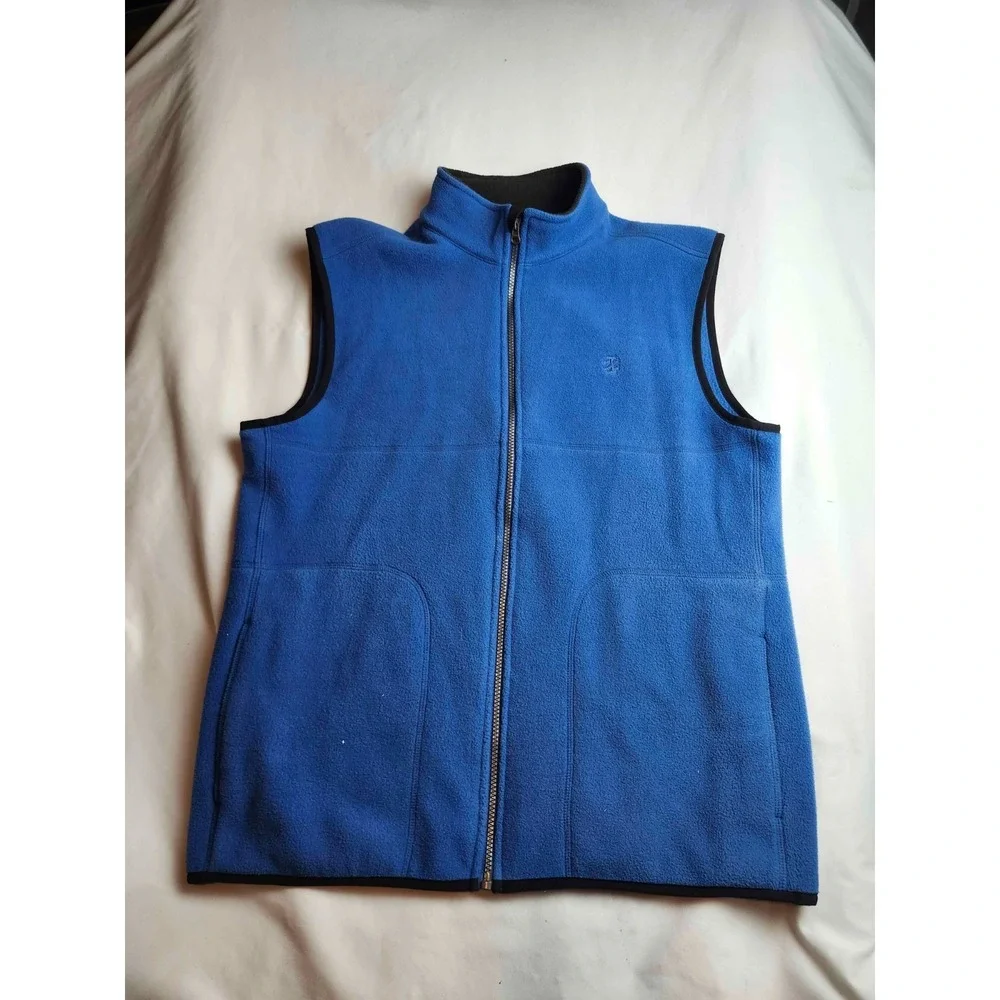 IZOD Fleece Vest Mens Medium Blue Full Zip Sleeveless Jacket Mock Neck Pockets